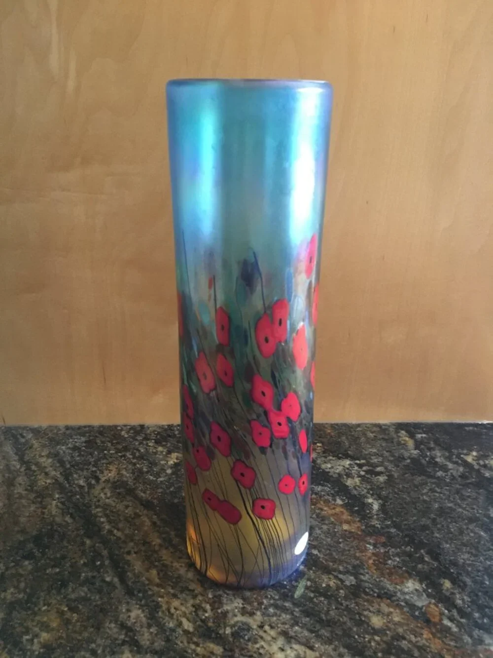 VTG 1990s Robert Held California Poppy Art Glass Cylinder Vase - Made in Canada - Picture 7 of 16